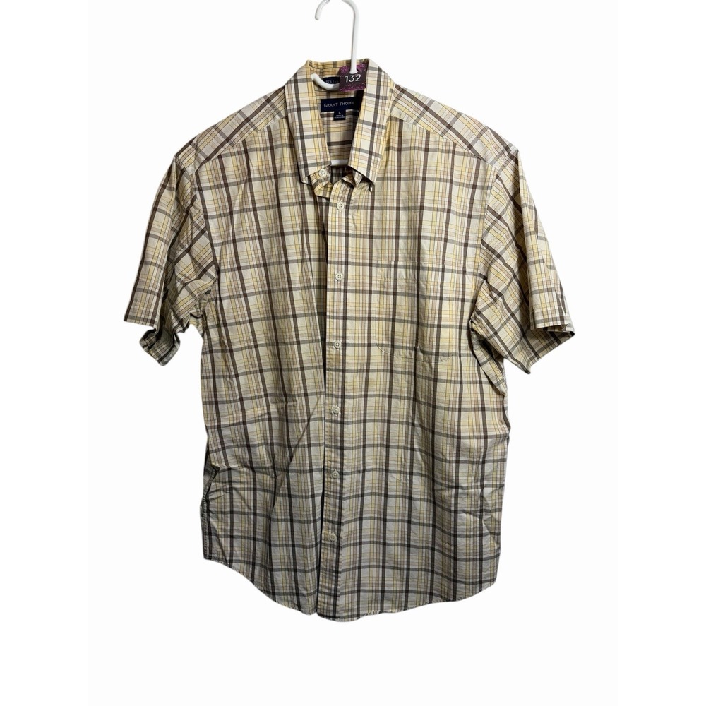 grant thomas mens short sleeve button down collared shirt size large